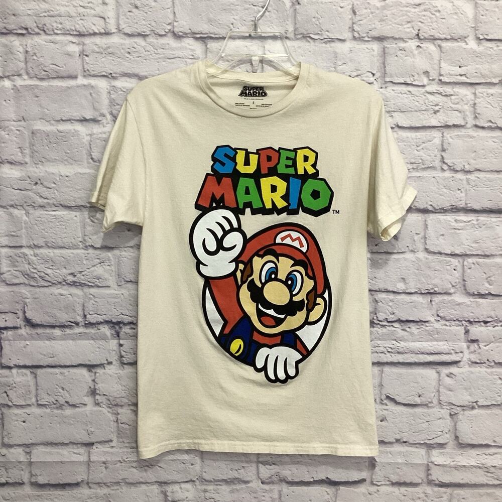 Nintendo Super Mario T-Shirt, Men’s Size S Beige, Graphic, Gaming Plumber Fan